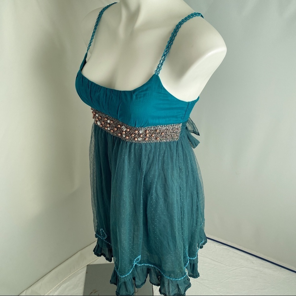 Free People Princess Voile teal babydoll empire waist dress 6 - Picture 3 of 12